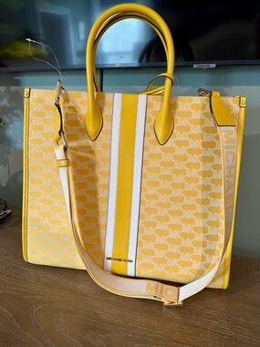 Michael Kors Yellow & White Mirella Tote